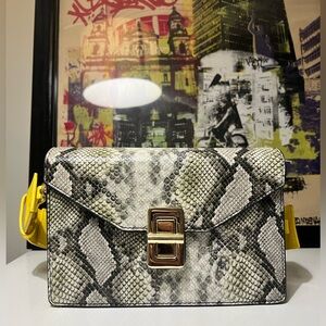 Liars & Lovers Faux Snake Boxy shoulder Bag With Contrast Yellow Strap